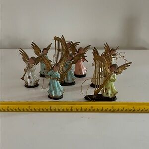 Pastel Angel Tree Ornaments (9) with Gold Wings  hand painted in Hong Kong